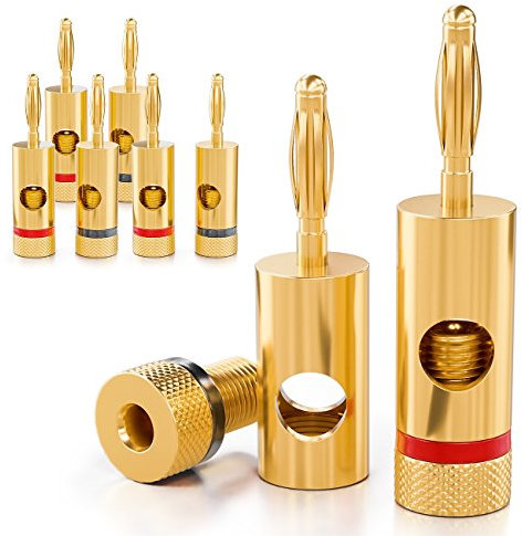 deleyCON 8x Fiche Banane Plaqué or et Vissable pour Câbles Boîtiers Amplificateurs Récepteurs AV Amplificateurs de Puissance Hifi Chaînes Stéréo