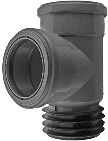 MegaHaustechnik HT Steckabzweig 87 Grad DN90 x DN110 Rohr Außendurchmesser 90mm x 110mm 2 Steck Muffen mit Gummi-Dichtungen + Gummi-Manschette, Abwasser Abfluss Leitung Einsteck Stück