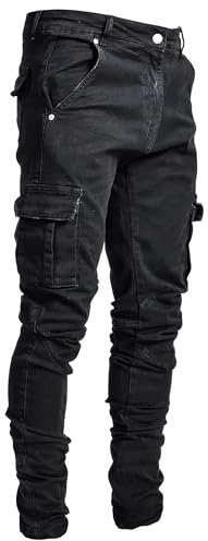 Pantete Cargo Jeans for Men Slim Fit Stretch Straight Leg Pants Skinny Fashion Denim Jeans with Multi Pockets