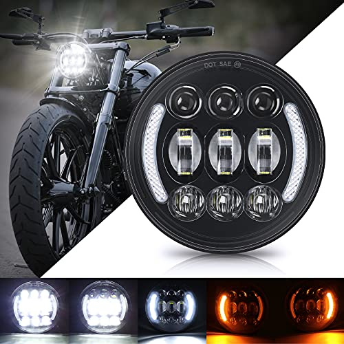 SUPAREE 5-3/4” 5.75 Inch LED Motorcycle Headlight with Halo DRL Turn Signal fit for Dyna Street Bob Super Wide Glide Low Rider Night Rod Train Softail Deuce Sportster Iron 883