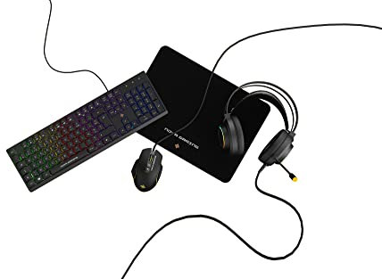 NOVA GAMING – ALQUILA – Pack Gamer 4 en 1 RGB – Clavier Mécanique filaire AZERTY, Souris Filaire DPI réglable entre 1200 et 7200, Casque Filaire USB / Jack avec micro et Tapis de souris XL
