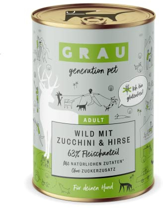 GRAU Våtfoder med vilt, zucchini och hirs för vuxna hundar, glutenfritt, originalprodukt, 6-pack (6 x 400 g)
