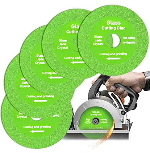 Glass Cutting Disc Pack of 5, Ultra-Thin Diamond Cutting Disc Saw Blade Suitable for 4 Inch Angle Grinder, Diamond Cut Off Wheels for Glass Ceramic Marble Jade Crystal