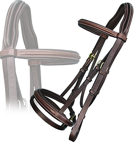 Exion English Jumping Snaffle Bridle with Flash & Rubber Reins | Anatomical Comfort Design Soft Padded Brass Buckles Leather Bridle for Horses | Black & Brown | Cob, Full, Over, Pony Sizes