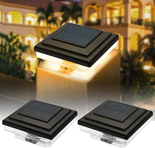 YOHAYO Solar Pfostenkappen Licht Solar Zaunpfosten Leuchte Solar Säulenlampe Solarlampen für Außen Zaun Wasserdicht IP65 Warmweiß für Pfosten Patio Zaunpfahl 2 Stück