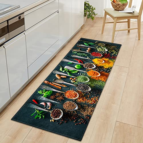WJYMJJ Alfombra Cocina Cuchara de Especias 50 x 140 cm Anti Fatiga Alfombra Cocina Lavable Antideslizante, Resistente al Aceite, Impermeable, para Cocina, Comedor, Salón, Oficina