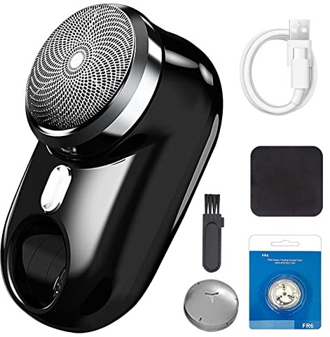 Mini Rasoio Elettrico Portatile, Mini Rasoio Elettrico Uomo Rasoio Tascabile Portatile Rasoio Umido e Asciutto per Uomo Rasoio Elettrico Pratico e Ricaricabile via USB per Casa, Viaggio (Nero)
