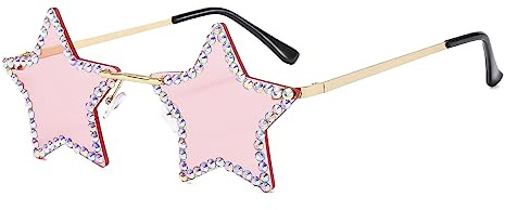 Occhiali da sole a forma di stella con strass, senza montatura a forma di stella, occhiali da sole scintillanti alla moda per estate, spiaggia, feste, festival, donne, uomini, adolescenti (rosa)