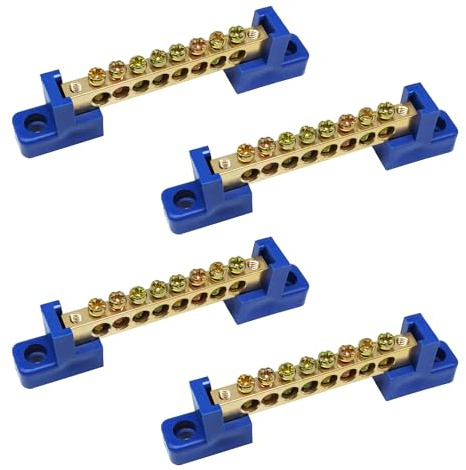 Tugermoola 4PCS Ground Bus Bar 8 Positions Grounding Bus Bar Terminal Block Electrical Brass Wire Screw Terminal Bus Bars OLA002-8K