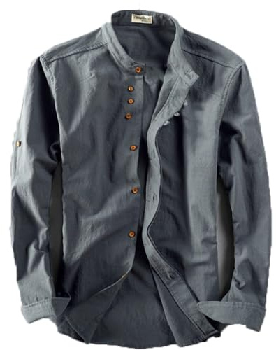 Soulona skjorta, japansk stil skjorta, långärmad ledig skjorta skjorta skjorta ståkrage, fashionabla skjortor