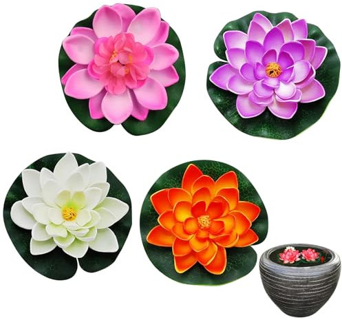 Piante di Stagno Fiori, Fiore di Giglio Artificiale in Schiuma di Loto Fiore Decorazione per laghetto per Stagno Piscina da Giardino da Giardino 4pcs, Arredamento da Giardino