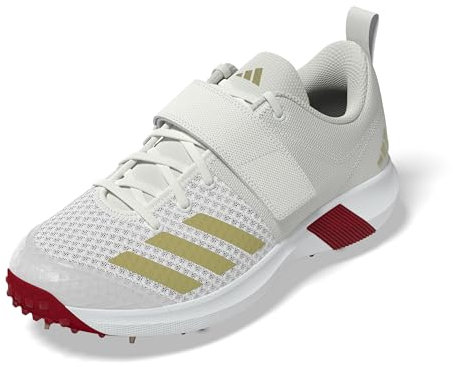 adidas Herren Adipower Vector Cricket-Schuhe, Cloud White/Gold Metallic/Pure Ruby, 43 1/3 EU