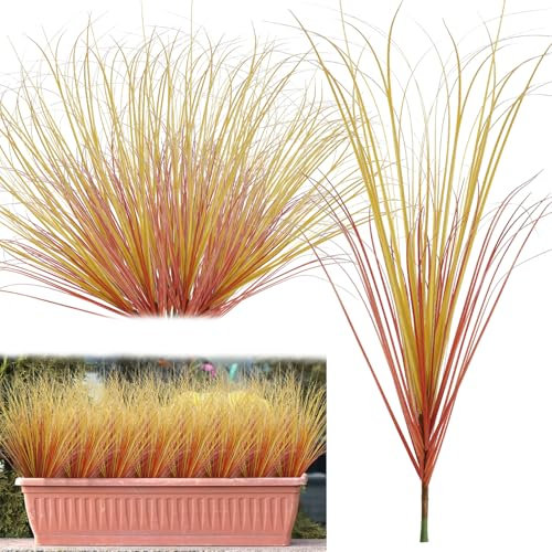 RXKFIGX 12PCS Artificial Grass Plants, Fake Bushes Artificial Shrubs Wheat Grass Greenery Artificial Greenery Stems,Outdoor Artificial Plants for Indoor Outdoor Window Box Garden Decor (Red)