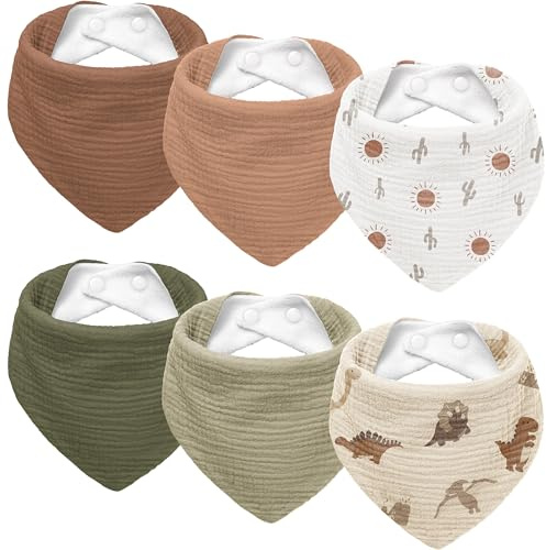 Susurration Babero para bebé triangular de muselina, pañuelo para el cuello para niño y niña, babero ajustable para bebé, 6 unidades, Marrón Rosa, Talla única (Dragones)