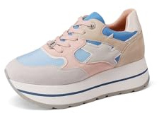 QUEEN HELENA Sneakers Platform Alte Scarpe da Ginnastica Casual Donna X32-32 (Grigio e Blu, Sistema Taglie Calzature EU, Adulto, Donna, Numero, Media, 37)