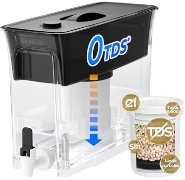 Waterdrop 0 TDS 8.2L Slim Water Filter Dispenser, Large Capacity Tank, Reduces TDS, Chlorine, PFOA/PFOS and More, BPA Free, Black (with 1 Filter)