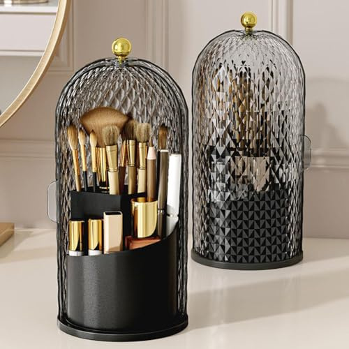 Concealed Toothbrush Holder, 2025 New Makeup Brush Holder Organizer With Lid, 360° Rotating Toothbrush Holder with Cover, Dust-Proof 3 Slots Cosmetic Brush Organizer