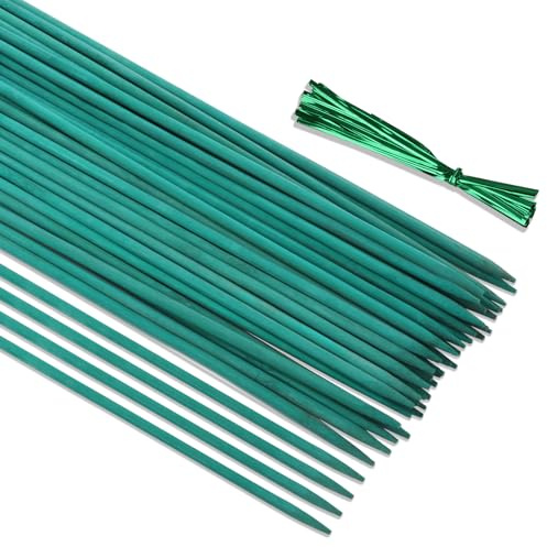 CAKKVDE 50PCS Bamboo Plant Support Sticks with 50 Twist Ties - 44.5cm Garden Stakes for Flowers, Peas & Climbing Plants - Lightweight 5mm Thickness Plant Sticks