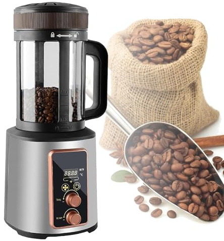 2200W Electric Coffee Bean Roaster, 150-240℃ Adjustable Temperature, 400g Capacity Coffee Roaster Machine with Digital LED Display & Transparent Viewing for Cafe Shop Restaurant Home Office,Silver