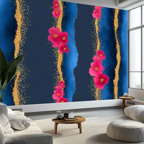 Murales de Pared Rayas de Ágata Flores Papel Tapiz, Murales de Pared Estilo Minimalista Decorativos para Sala de Estar y Dormitorio (220gsm Tela No Tejida Premium, 200 x 140 cm (W x H))