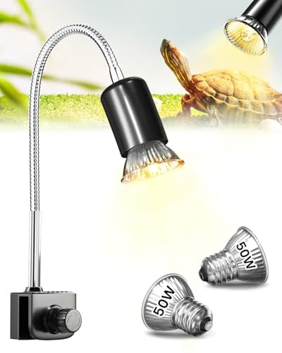 GlowUp Tortoise Heat Lamp, 360° Rotatable Reptile Heat Lamp with Ajustable Clamp, 2 * E27 Basking Bulb Includes, E27 Basking Light for Reptiles Lizard, Turtle, Snake, Chameleon