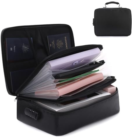 BWBIKE Sacoche Ignifuge pour Documents avec Serrure, Mallette Isotherme Résistante à Une Température de 1140 °C, Organiseur de Dossiers A4 étanche et Boîte de Rangement pour Documents et Papiers