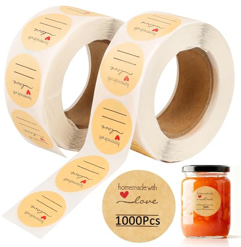1000 Pezzi Etichette Per Marmellata, 2,5 Cm Etichette Autoadesivo Kraft, Rotonde Fatte a Mano Autoadesive,adesivi Decorativi per Regali Fatti in Casa per Decorazioni Buste, Sacchetti Regalo di Nozze