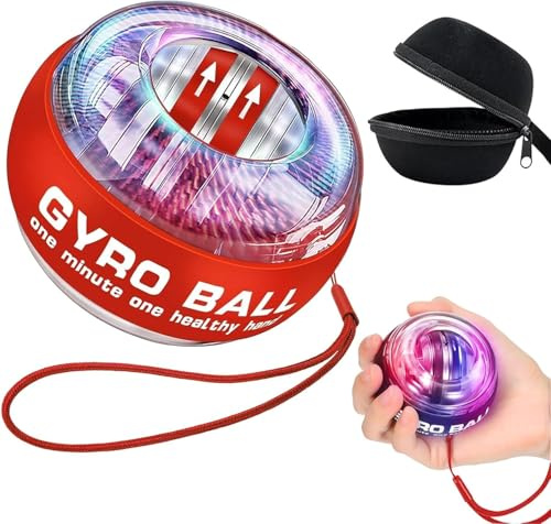 Torque-Ball Hand Exerciser, Wrist Power Gyro Ball, Curaball Hand Exerciser, Grip Strength Trainer, Hand Strengthening Devices, Wrist Strengthener, Finger Exerciser, Auto-Start Colorful Lighting (Red)