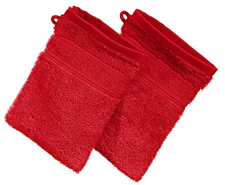Erwin Müller Waschhandschuh Karlsruhe 2er- Pack 100% Baumwolle rot Größe 15x21 cm - extrem saugstark, leicht, flauschig weich, hautschmeichelnd (weitere Farben)