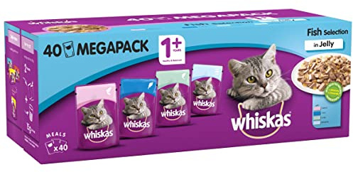 Whiskas Wet Cat Food for Adult Cats Aged 1+, Fish Selection in Jelly, (40 x 100 g)