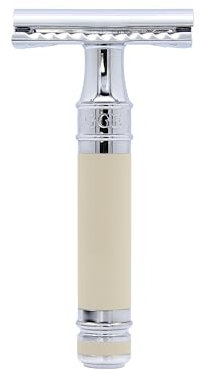 Edwin Jagger DES87RCBLAMZ Elfenbeinfarbenes Gummibeschichtetes, Verchromtes DE Sicherheitsrasiermesser (Geschlossener Kamm)