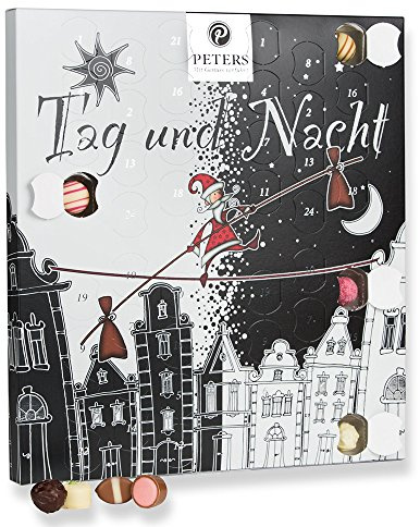 Peters Mit Genuss verführt | Adventskalender Tag & Nacht | 48 Pralinen | Mit Alkohol | Doppelt gefüllt | Weihnachtskalender | Schokolade | Weihnachten | Advent | 275g