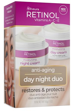 LIVAURA Retinol Anti-Aging, Vitamin Enriched Night Cream & Day Cream - Your 24 HOUR skincare duo that works day and night to give you younger-looking skin, 1 Ounce Each