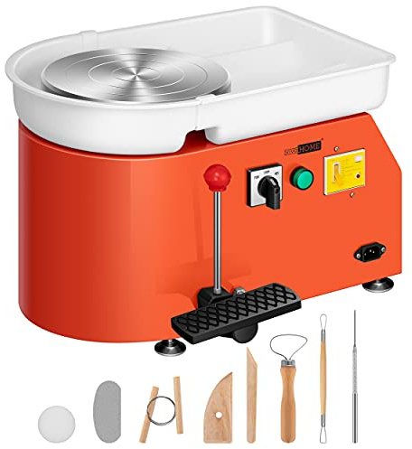 VIVOHOME 25CM Pottery Wheel Forming Machine 350W Electric DIY Clay Tool with Foot Pedal and Detachable Basin for Ceramic Work Art Craft Orange