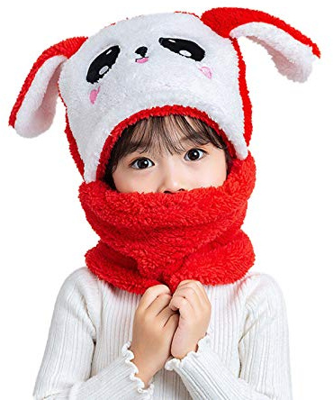 Cicilin Barnmössa baby plysch balaclava huva höst vinter flickor pojkar sjalar huva varm mössa mössa hals barn balaclava hatt, röd kanin, L