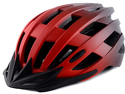 Adult Bike Helmets, Adjustable Mens Womens Bicycle Helmet, Lightweight Road Mountain Cycling Safety Sports Helmets with Detachable Visor Red