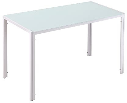 HOMCOM Mesa de Comedor de Cristal Mesa Rectangular para 4-6 Personas con Patas de Metal Multifuncional para Cocina Salón 120x60x75 cm Blanco