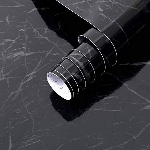 Arthome Noir Marbre Papier Contact,60cmx5m Papier Peint Auto Adhesif Film Décoratif Amovible en papier pour bureau, cuisine, comptoir, armoire, étagère, autocollant vinyle résistant à l'eau