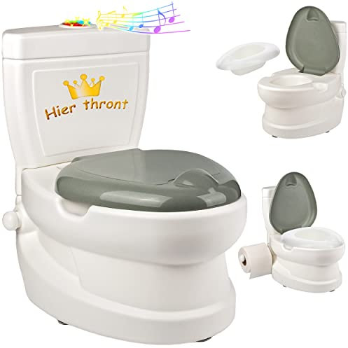 alles-meine.de GmbH Kindertoilette/Töpfchen Spülgeräusch + Licht Hier thront ... mit Wasserspülung Sound - Nachttopf/Babytopf - mit Deckel - weiß - Musik - Toilettentra..