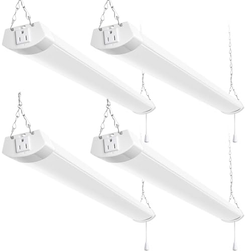 hykolity 4FT 120W LED Shop Light Linkable, 13000lm(400w Equivalent), 5000K Utility Shop Lights for Garages, Workshops, Basements, Hanging or Flush Mount, with Power Cord and Pull Chain, ETL, 4 Pack