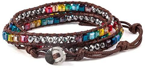 SPUNKYsoul Chakra Awareness Balance 3 Wrap Crystal Bracelet with Hematite for Women (Odorless Brown Waxed Cotton Cord)
