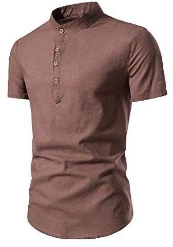 Polo Uomo Manica Corta Lino Vintage Camicia Colletto Coreana Slim Fit Maglietta Collo Alto Maniche Corte Blusa con Bottoni Pullover Tinta Unita Dolcevita Elegante Camicetta Aderente Tunica Top Estate