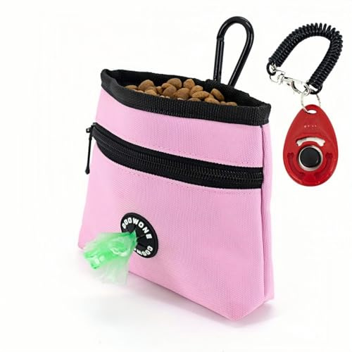 Dog Treat Pouch with Pet Training Clicker, Detachable Dog Puppy Training Treat Bag, 900D Oxford Cloth Magnetic Closure Small Dog Walking Bag for Travel or Outdoor Use