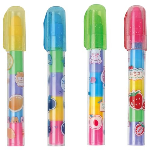 4 Stück einziehbarer Radiergummi in Bleistiftform, 5 Farben, einziehbarer Klick-Radierer, stapelbar, Stiftstil für Schreibwaren, Geschenke, Büro