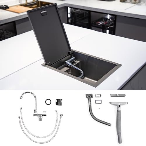 DALUOBO 440 * 320 * 210mm évier en acier inoxydable avec couvercle réducteur pour cuisine ou camping car, Cuve simple