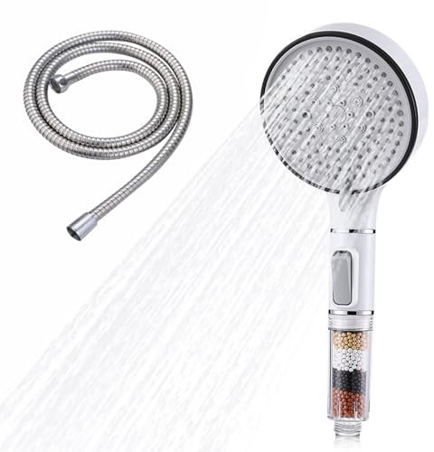 LTHERMELK Hard Water Filter Shower Head and Hose- Universal Adjustable 5 Mode High Pressure Bathroom Shower Head, Showers Head and Hose Set with 20 Stage Filter