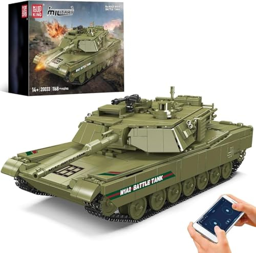 Mould King 20033 M1A2 Military Battle Tank Building Set, Remote Controlled & App Controlled, Armored Fighting Vehicle for Adults