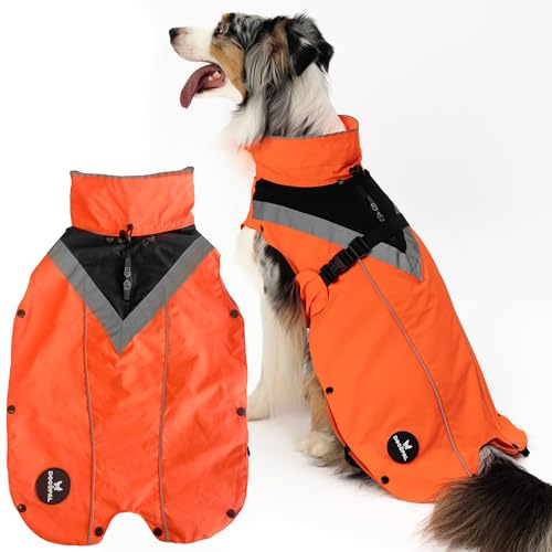 DOGOPAL Hundemantel mit herausnehmbarem Fleecefutter, wasserdichter Hunderegenmantel für kleine bis große Hunde (Orange, M)