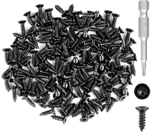Torx Träskruvar i rostfritt stål svart M3 x 10 mm med försänkt huvud, självgängande skruvar med T10 skruvdragare för möbler (M3 x 10)