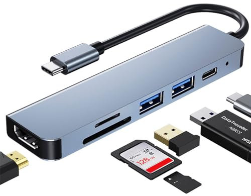 Hub USB C,Adattatore multi-porta USB C per MacBook Pro,6-in-1 USB C a HDMI Hub compatibile con computer portatili e altri dispositivi di tipo C(4K HDMI USB3.0 SD/TF Card Reader 87W PD) blue